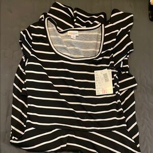 LuLaRoe Nicole Black and White Striped Ruffled Midi Dress